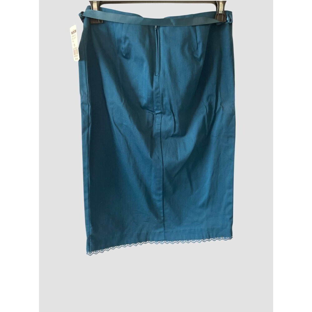 Vintage 90s Cotton Blend Teal Blue Button Front Skirt Small Back Zipper Y2K NWT - Picture 4 of 6